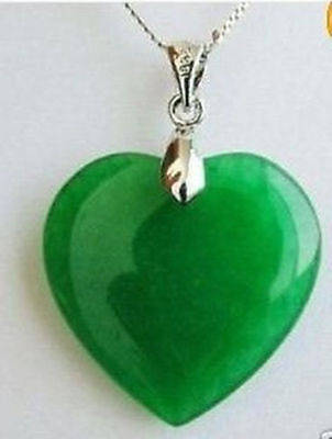 Green Jade Heart Shape 925 stamped Pendant